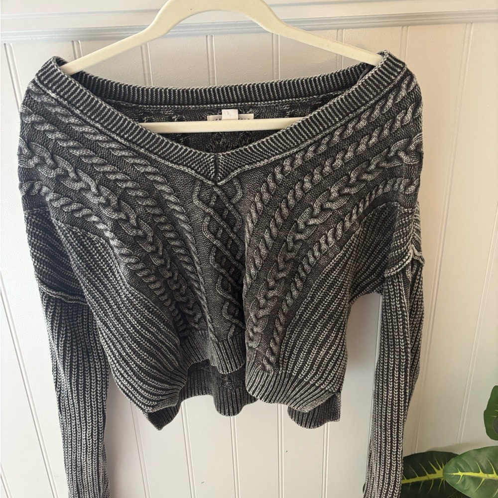 Gray Cable Knit Women's Sweater